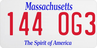 MA license plate 144OG3