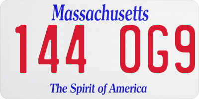 MA license plate 144OG9
