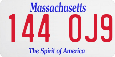 MA license plate 144OJ9