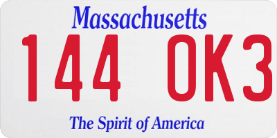 MA license plate 144OK3