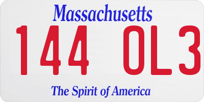 MA license plate 144OL3