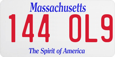 MA license plate 144OL9