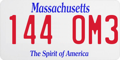 MA license plate 144OM3