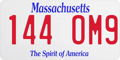 MA license plate 144OM9