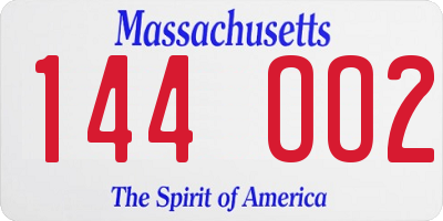 MA license plate 144OO2
