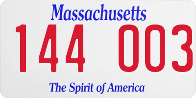 MA license plate 144OO3
