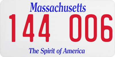 MA license plate 144OO6
