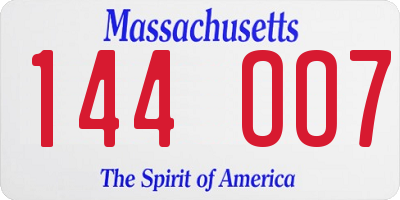 MA license plate 144OO7