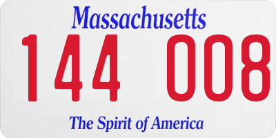 MA license plate 144OO8