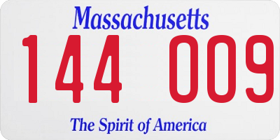 MA license plate 144OO9