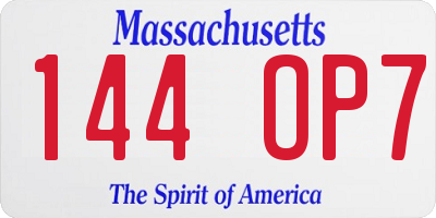 MA license plate 144OP7