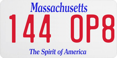 MA license plate 144OP8