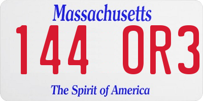 MA license plate 144OR3