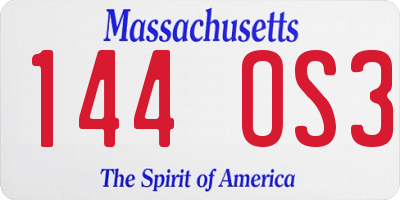 MA license plate 144OS3