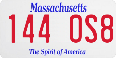MA license plate 144OS8