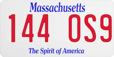 MA license plate 144OS9