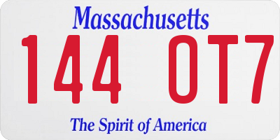 MA license plate 144OT7