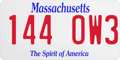 MA license plate 144OW3