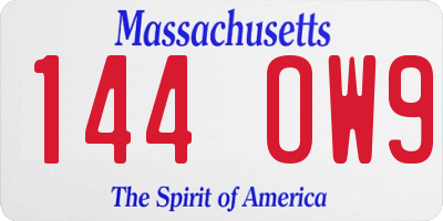 MA license plate 144OW9