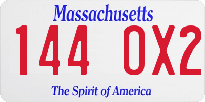 MA license plate 144OX2