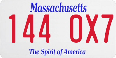 MA license plate 144OX7