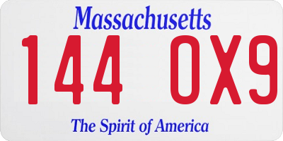 MA license plate 144OX9