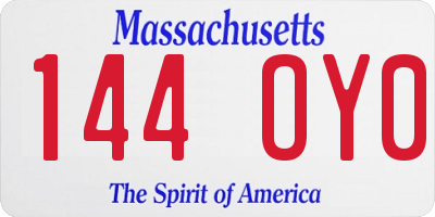 MA license plate 144OY0