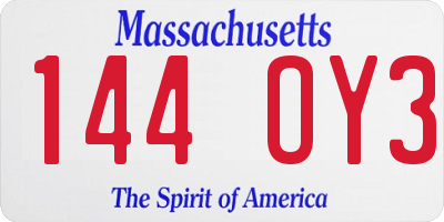 MA license plate 144OY3