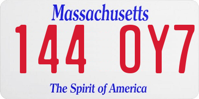 MA license plate 144OY7