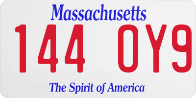 MA license plate 144OY9