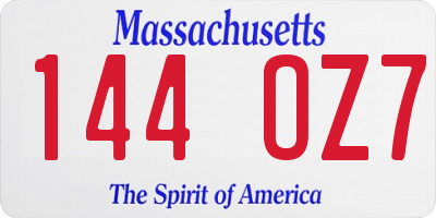 MA license plate 144OZ7