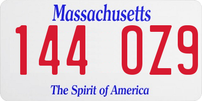 MA license plate 144OZ9