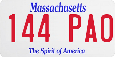 MA license plate 144PA0