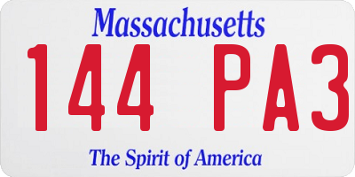 MA license plate 144PA3
