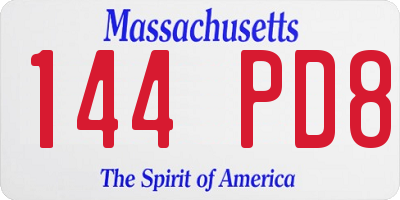 MA license plate 144PD8
