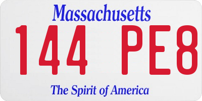 MA license plate 144PE8