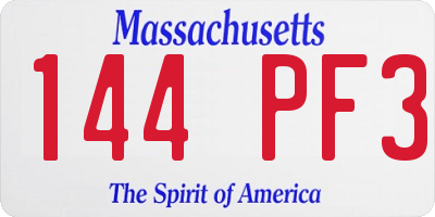 MA license plate 144PF3
