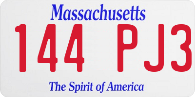 MA license plate 144PJ3