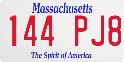MA license plate 144PJ8