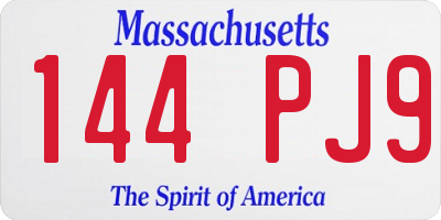 MA license plate 144PJ9