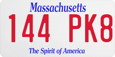 MA license plate 144PK8