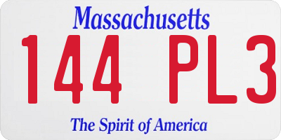 MA license plate 144PL3