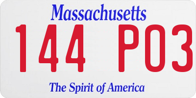 MA license plate 144PO3