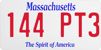 MA license plate 144PT3