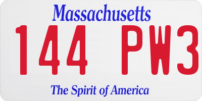 MA license plate 144PW3