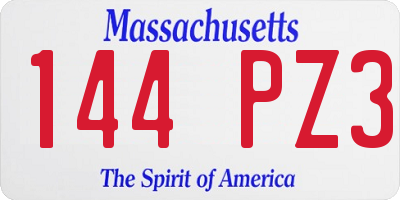 MA license plate 144PZ3
