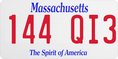 MA license plate 144QI3