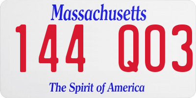 MA license plate 144QO3