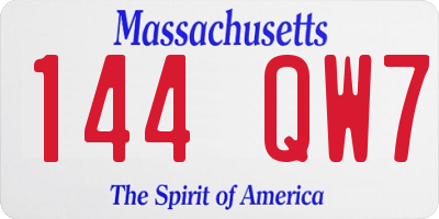 MA license plate 144QW7
