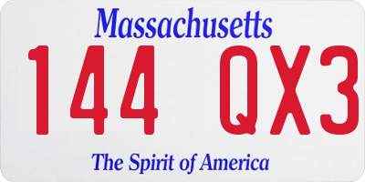 MA license plate 144QX3